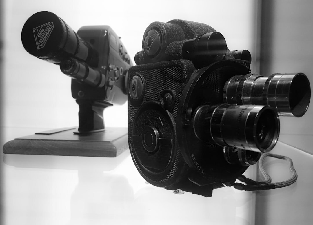 Vintage 16mm film camera and reels used for commercial shoots
